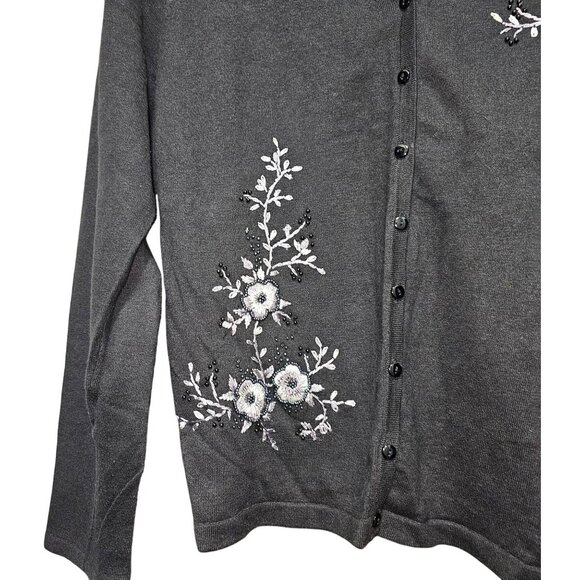 Jenny Womens Black Floral Embroidered Cardigan Sweater S Ramie & Cotton Blend - Picture 3 of 7